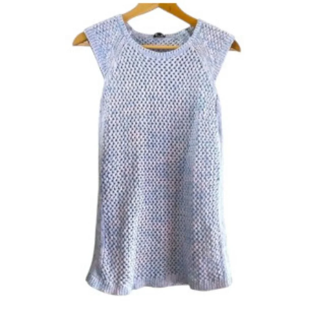 Y2K Talbots 100% Cotton Openwork Round-neck Crocheted Sweater Vest Blue& White - Picture 5 of 16